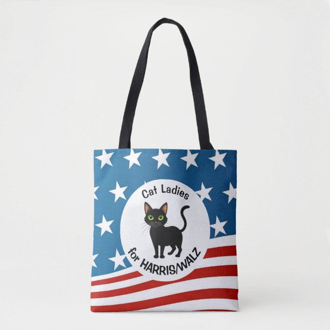 Bolsa Tote Gato Senhoras para Harris/Design Walz (Frente)