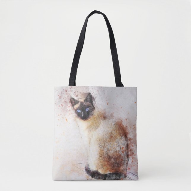 Bolsa Tote Gato Siames Aquarela (Frente)