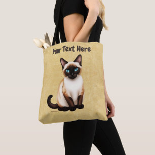 Bolsa Tote Gato Siamês Em Papel Antigo