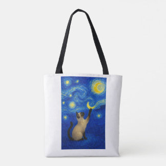 Bolsa Tote Gato Siames Noite Estrelada Lua