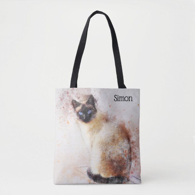 Bolsa Tote Gato Siamese da aguarela na moda personalizado (Frente)