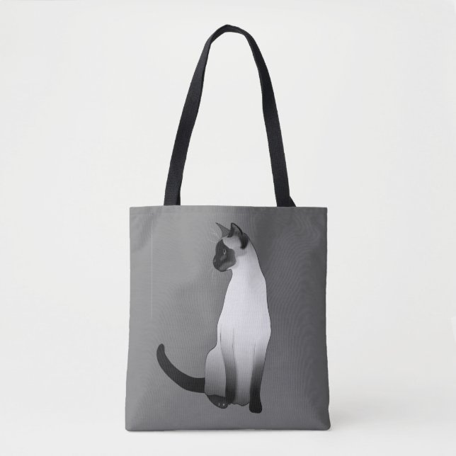Bolsa Tote Gato Siamese no preto, no branco e nas (Frente)