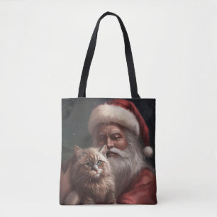 Bolsa Tote Gato Siberiano com Natal Festivo do Papai Noel