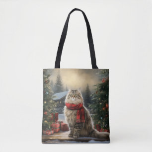 Bolsa Tote Gato Siberiano no Natal da Neve