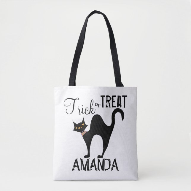 Bolsa Tote Gato Simples e Bonito do Halloween ou Tratar Gato  (Frente)