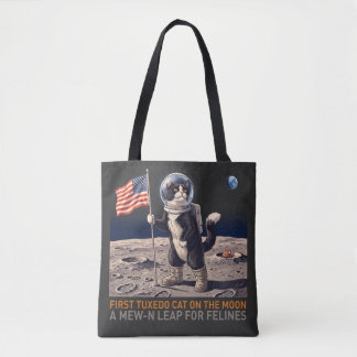Bolsa Tote Gato Smoking na Lua Astronauta Camiseta Divertida