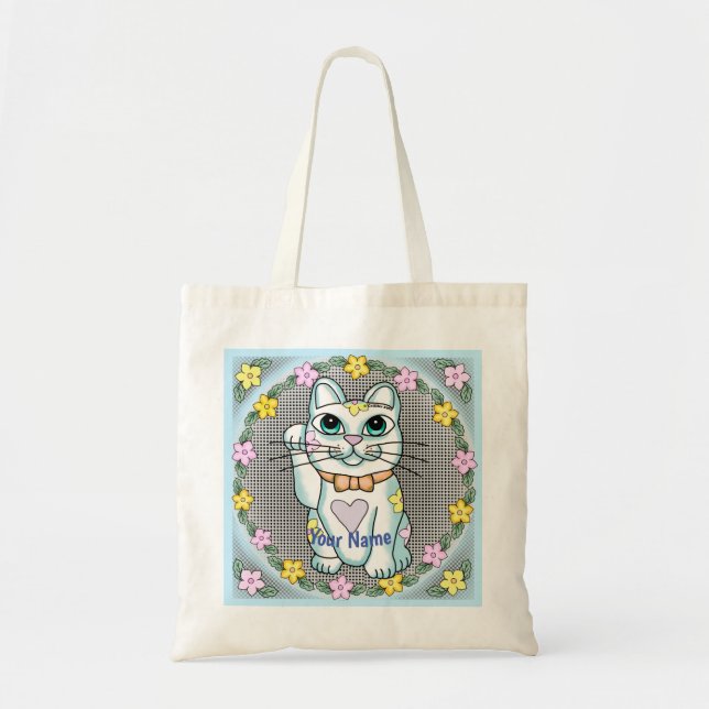 Bolsa Tote Gato Sortudo Branco (Frente)