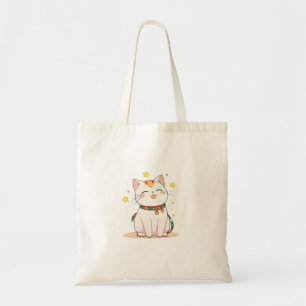 Bolsa Tote Gato Sortudo com Estrelas Design Kawaii