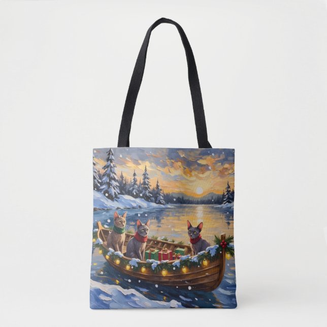 Bolsa Tote Gato Sphynx Natal Barco Festa (Frente)