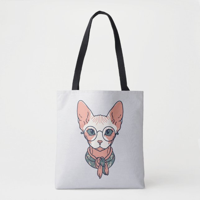 Bolsa Tote Gato Sphynx sem pelos usando óculos (Frente)