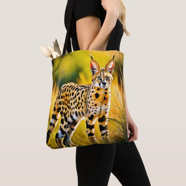 Bolsa Tote Gato Spotado de Savannah Serval Africano (Close Up)