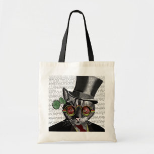 Bolsa Tote Gato Steampunk - Chapéu Superior e óculos amarel