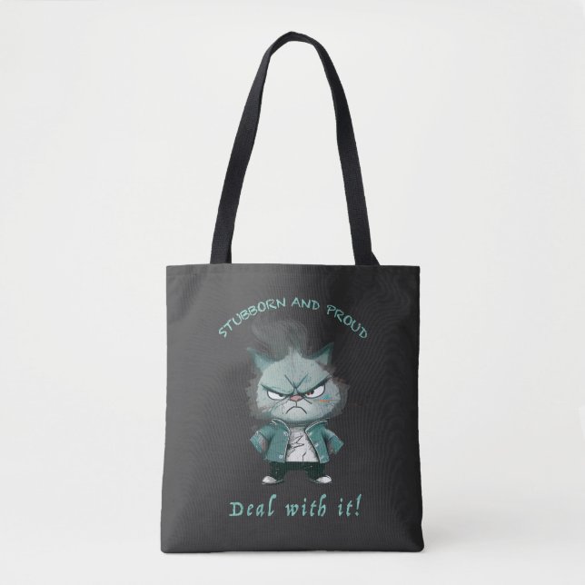 Bolsa Tote Gato Stubborn Lida Com Ele Engraçado Adorável (Frente)