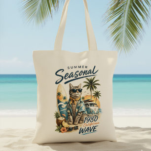 Bolsa Tote Gato Surfista Van Verão Retrô Califórnia Onda Anos
