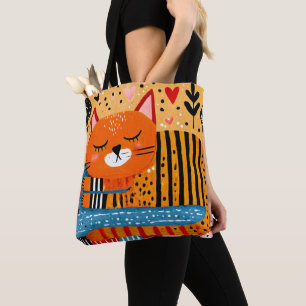 Bolsa Tote Gato Tabby Laranja