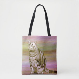 Bolsa Tote Gato Tabby Prateado