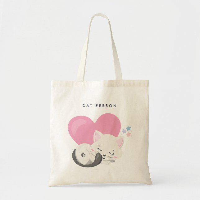 Bolsa Tote Gato Texto de Pessoa Gato Branco Gato Branco Dormi (Frente)