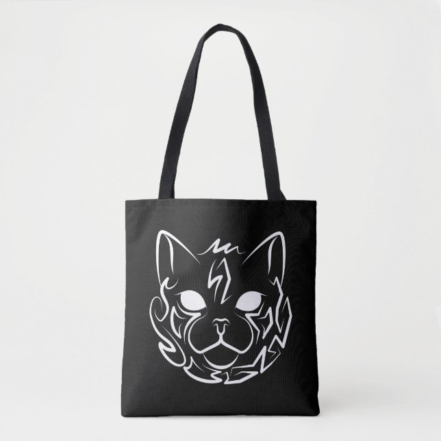 Bolsa Tote Gato Tribal Negro e Branco (Frente)