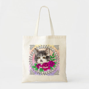 Bolsa Tote Gato Tuxedo com Rosas Pink