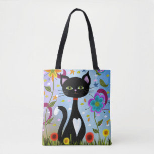 Bolsa Tote Gato Tuxedo Em Um Jardim Arte Abstrata