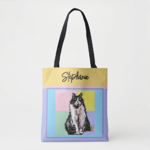 Bolsa Tote Gato Tuxedo Pastel Gatos Mulheres Cores Pastel