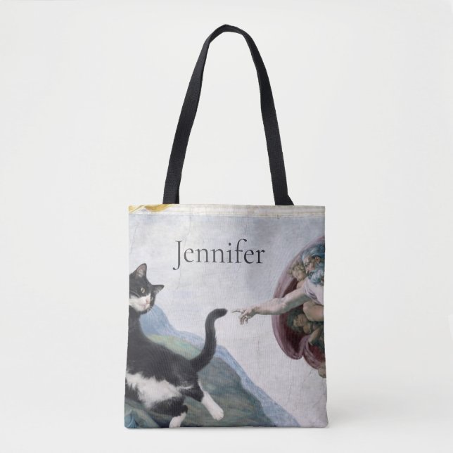 Bolsa Tote Gato Tuxedo Tocando a Pata Divina (Frente)