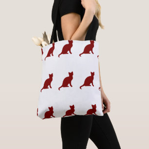 Bolsa Tote Gato vermelho-escuro em branco