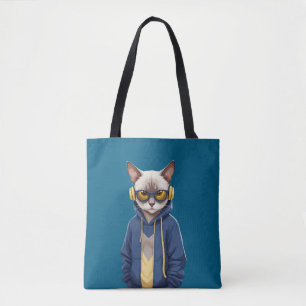 Bolsa Tote Gato Vestindo Hoodie Engraçado Caráter Animal Lega