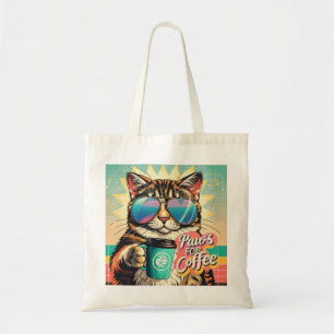 Bolsa Tote Gato vestindo óculos de sol enormes com café