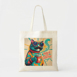 Bolsa Tote Gato vestindo óculos de sol enormes, segurando caf