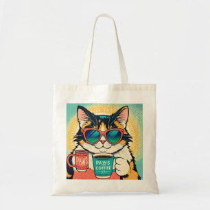Bolsa Tote Gato vestindo óculos de sol enormes, segurando caf