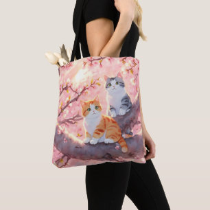 Bolsa Tote Gatos Bonitos Numa Árvore De Flor De Cereja