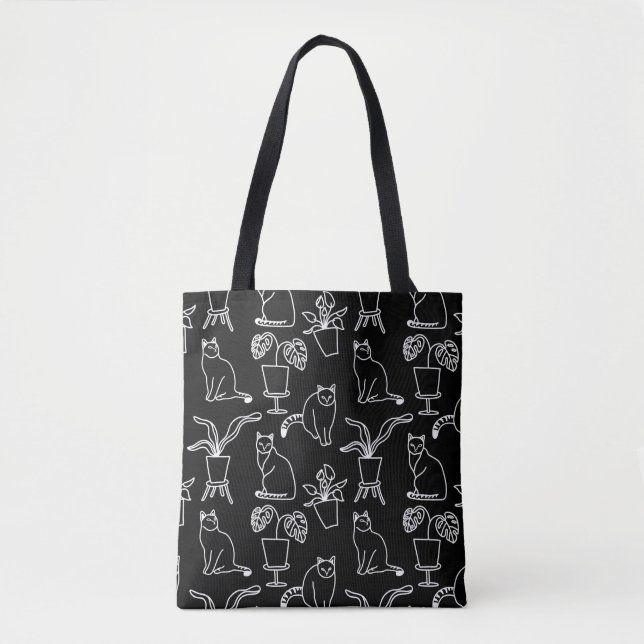 Bolsa Tote Gatos brancos em preto (Frente)