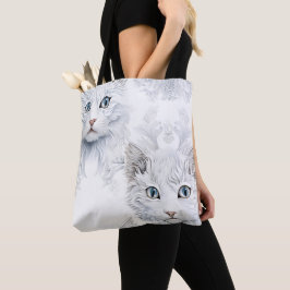 BOLSA TOTE GATOS BRANCOS IMPRESSIONISTAS COM OLHOS AZUIS