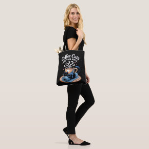 Bolsa Tote Gatos Café e Tapetes de Yoga Gato de Yoga Engraçad