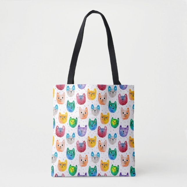 Bolsa Tote Gatos com aquarelas e amigos (Frente)