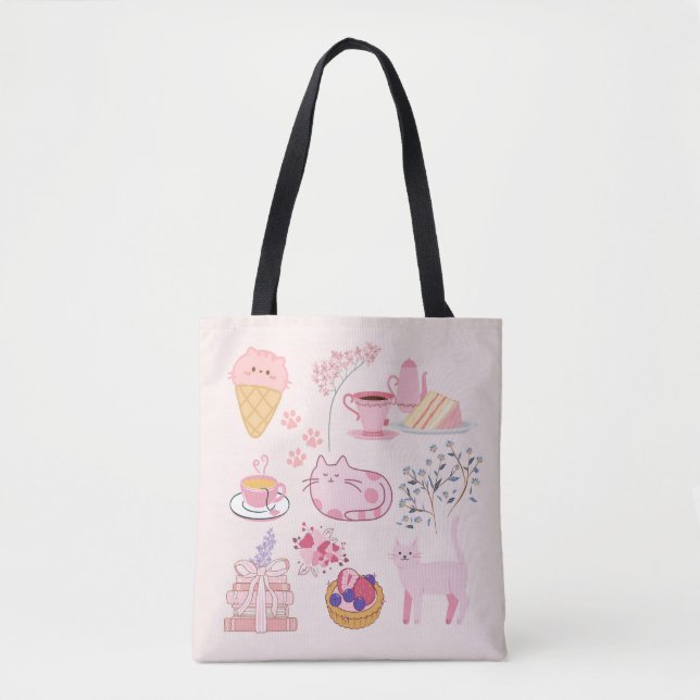 Bolsa Tote Gatos Cor-de-Rosa (Frente)