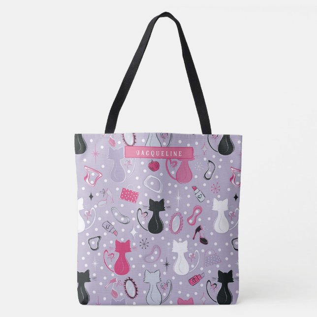 Bolsa Tote Gatos De Coração Púrpura Do meio século (Frente)