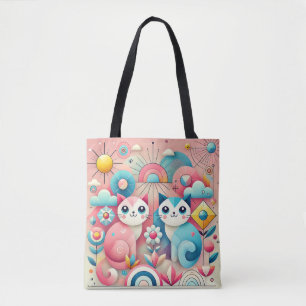 Bolsa Tote Gatos de desenho animado fofos em cena da natureza