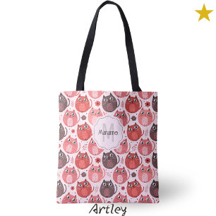Bolsa Tote Gatos De Gordura Púrpura Rosa Nome Monograma