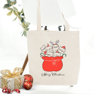 Bolsa Tote Gatos do Feliz Natal em feriados do saco do