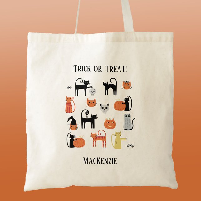 Bolsa Tote Gatos do Halloween Estragam Truque Personalizado o (Halloween Cat Trick or Treat budget tote bag)