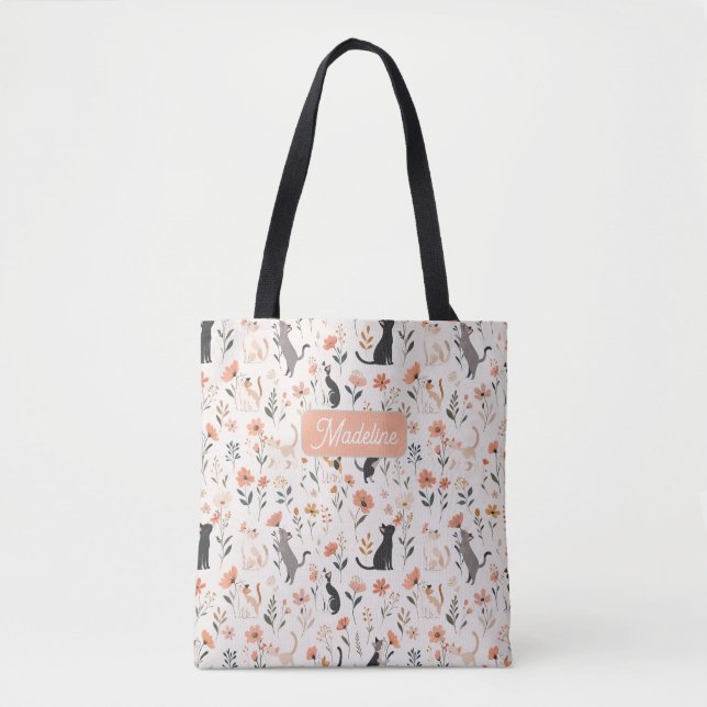 Bolsa Tote Gatos Doces Sentindo o Cheiro das Flores Modernos (Frente)