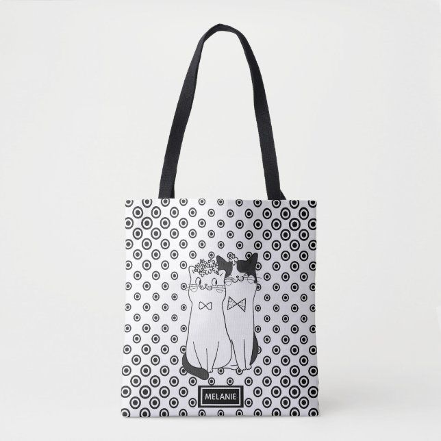 Bolsa Tote Gatos Dotty Bonitos no Amor Personalizados (Frente)