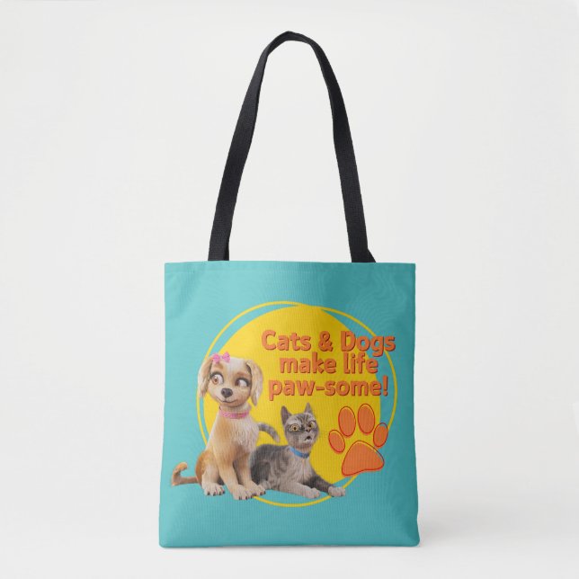 Bolsa Tote Gatos e Cachorros Fazem Vida Paw-some! (Frente)
