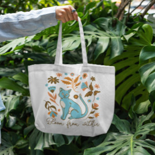 Bolsa Tote Gatos E Flores