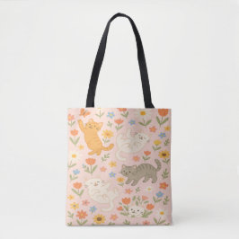 Bolsa Tote Gatos e Flores Brancos - Rosa Adorável