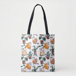 Bolsa Tote Gatos e flores para desenho de linhagens
