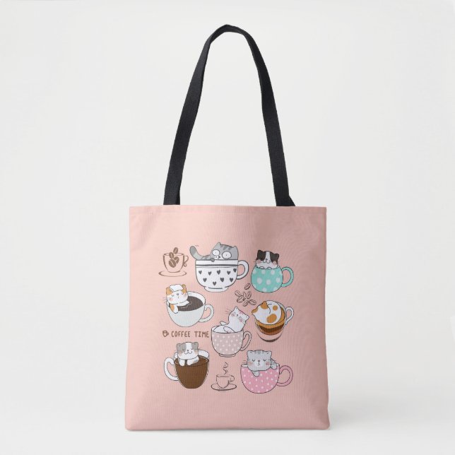 Bolsa Tote Gatos em Xícaras de Café (Frente)
