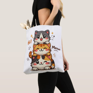Bolsa Tote Gatos Empilhados Fofos Olá Mia